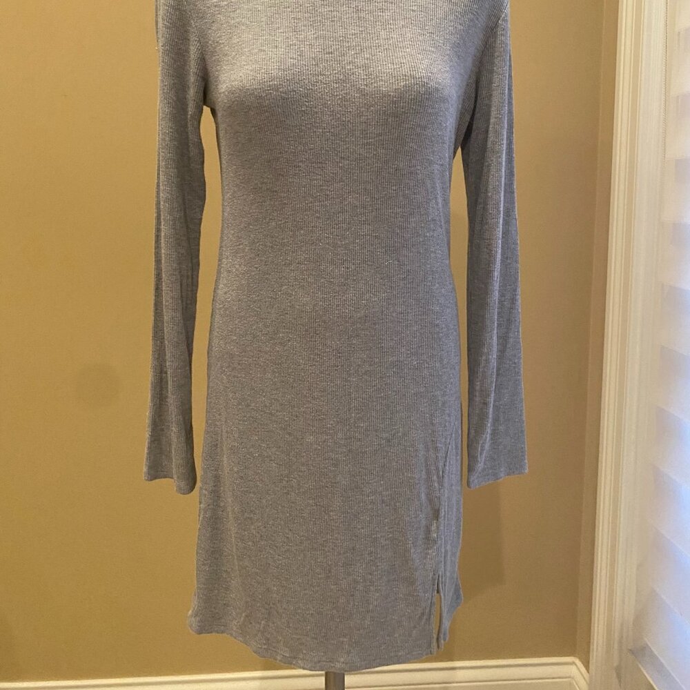 BP Gray Rib Knit Long Sleeve Midi Dress